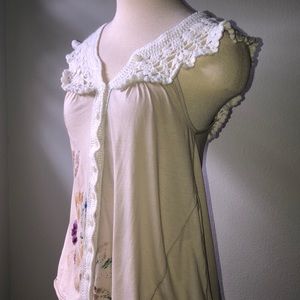 Free People Crochet Button Down Sleeveless Top